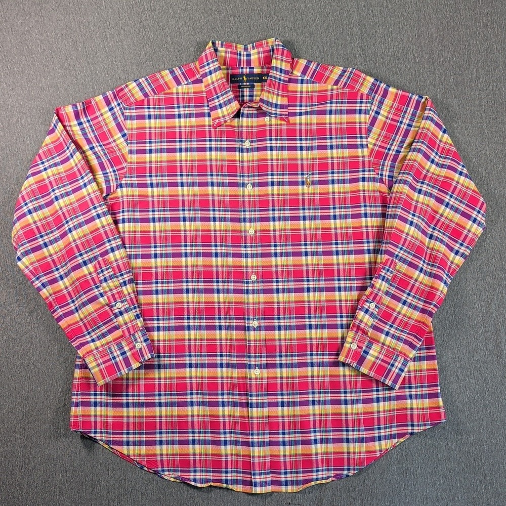 Polo Ralph Lauren Shirt Mens 2XL Red Plaid Classic Fit‎ Flesh Pony Button L/S